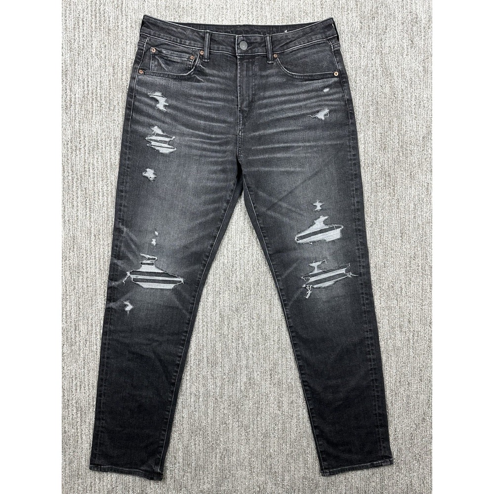 American Eagle Jeans Mens 34x32 Black Airflex Athletic Fit Distressed Stretch